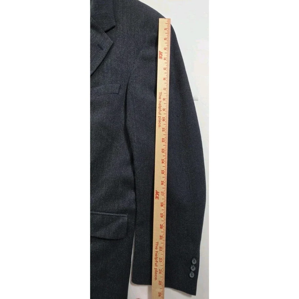 Etienne Aigner Mens Wool Lambswool Blazer 44L Charcoal Gray Herringbone Sport